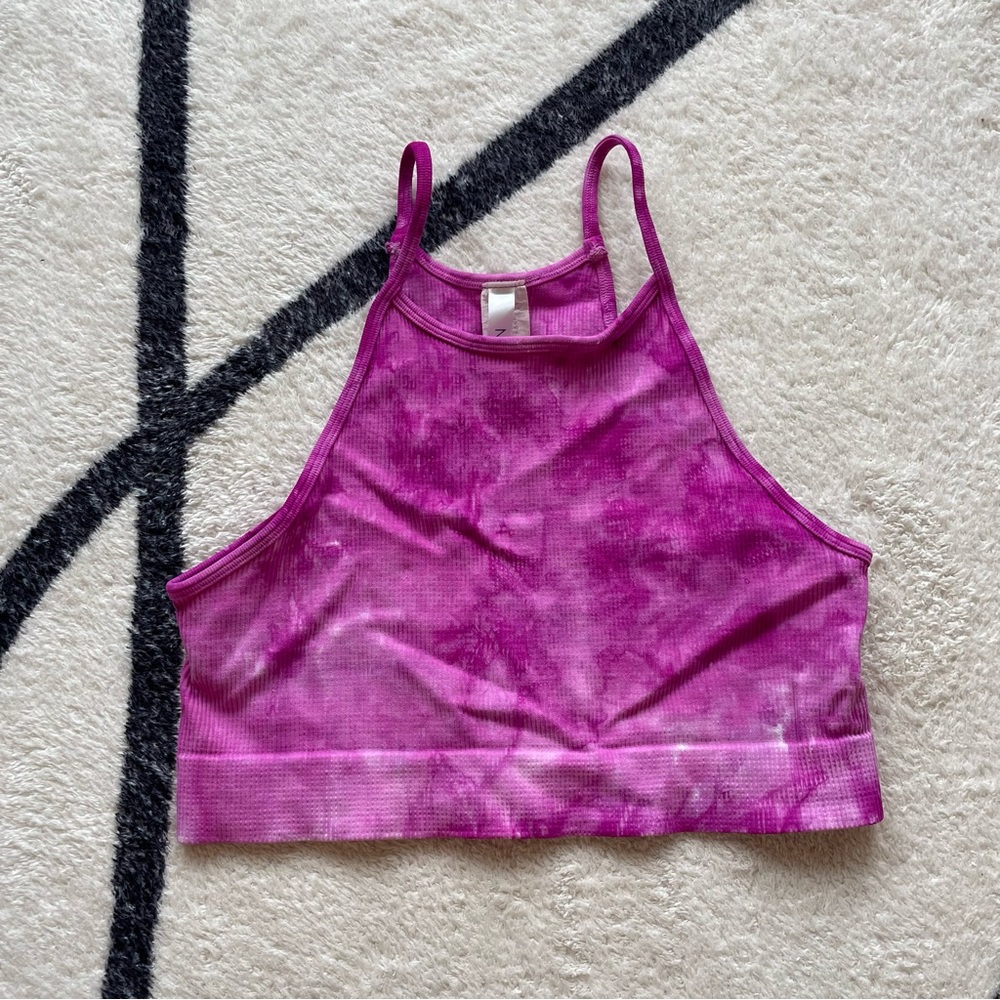 Pink tie dye halter crop top